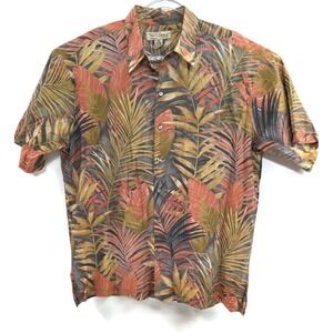 Tori Richard Shirt Mens XL Orange Brown Tropical Leaf Aloha Hawaiian Made USA